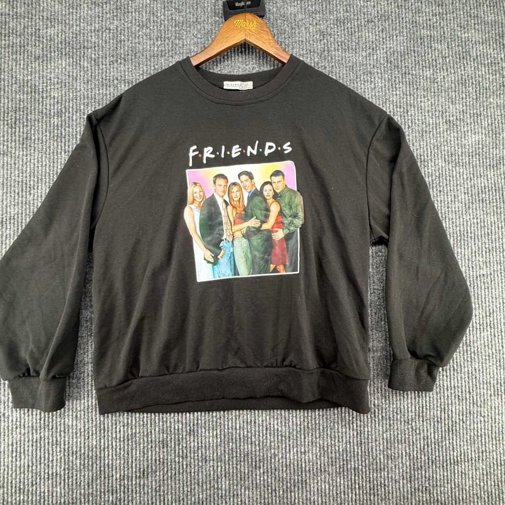 Friends Sweatshirt Unisex Large Black Excellent Graphic Print Crewneck Pullover